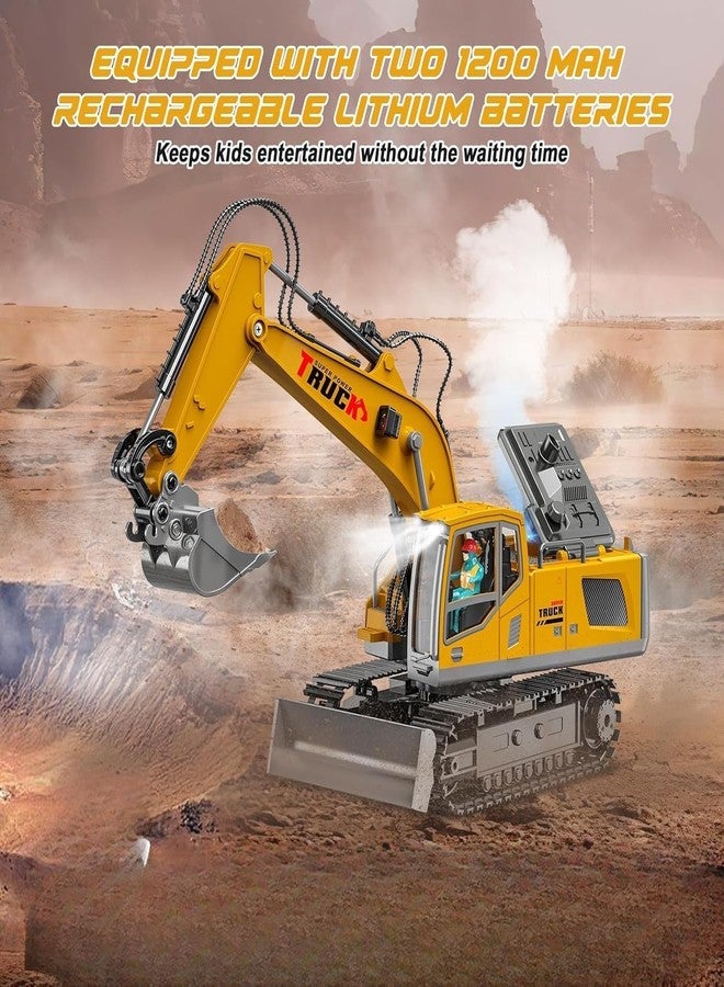 لعبة شاحنة حفارة تعمل بالتحكم عن بعد من JOYJAY، مزودة بـ 13 قناة وجهاز تحكم عن بعد بتردد 2.4 جيجاهرتز، وأضواء، وصوت، وتأثير بخار. مركبة بناء ثقيلة للأطفال، ذراع حفر واقعي وكابينة دوارة. - Image 3